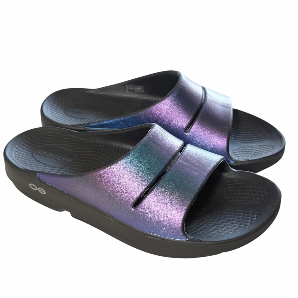OOfos OOahh  Iridescent Luxe Slide Comfort Recovery Sandals Size W 9 - L 7 NEW - Picture 4 of 12